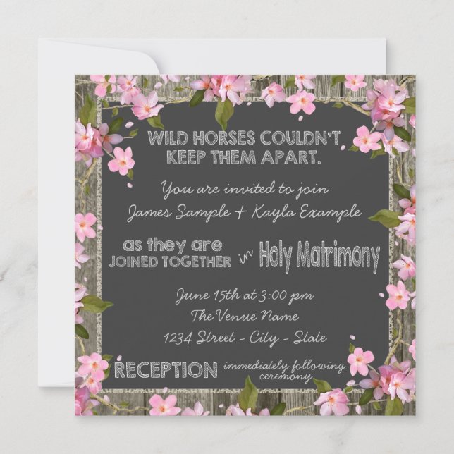 Invitation Cerise rose Rustique Grange Mariage de chalk de bo (Devant)