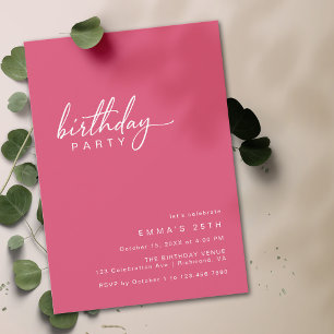 Invitation Cerise rose   Typographie moderne simple Anniversa