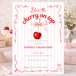 Invitation Cerise Rouge sur le dessus Nœud Rose Cerises Baby 