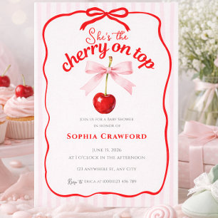 Invitation Cerise Rouge sur le Dessus Nœud Rose Doodle Baby S