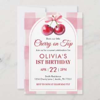 Invitation Cerise Ruban Anniversaire Cerise Sur le Dessus