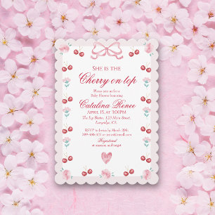 Invitation Cerise sucrée sur le dessus Rose Bow rouge