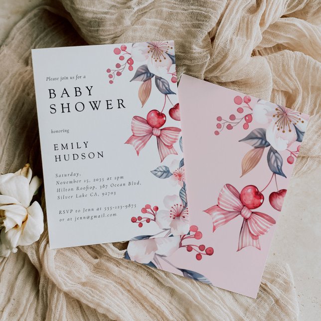 Invitation Cerise sur le Baby shower de coquette de la boîte  (Créateur téléchargé)