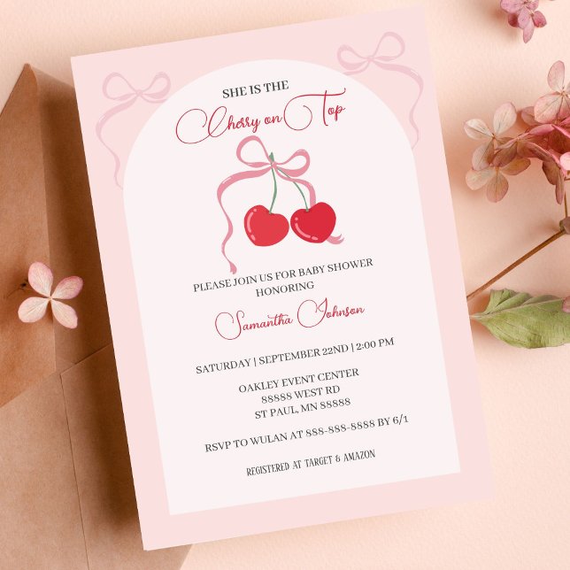 Invitation Cerise sur le Baby shower de la corbeille rose (Invitation)