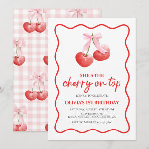 Invitation Cerise sur le dessus Anniversaire preppy rose