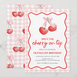 Invitation Cerise sur le dessus Anniversaire preppy rose
