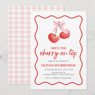 Invitation Cerise sur le dessus Anniversaire preppy rose