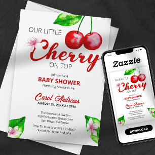 Invitation Cerise sur le dessus Baby Shower Aquarelle Florale