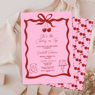 Invitation Cerise sur le dessus Bow rose et Baby shower rouge