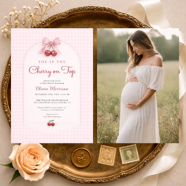 Invitation Cerise sur le dessus de l'invitation de Baby Showe (Créateur téléchargé)