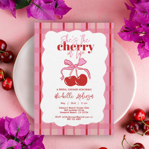 Invitation Cerise sur le dessus dessinée à la main rose rouge