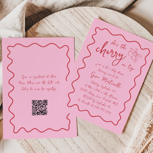 Invitation Cerise sur le dessus dessinée à la main rouge rose