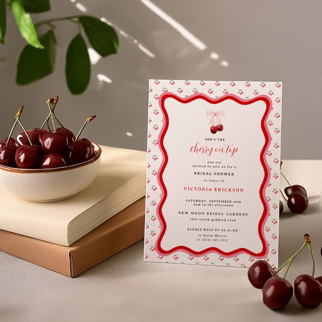 Invitation Cerise sur le dessus | Enterrement de vie de jeune (Créateur téléchargé)