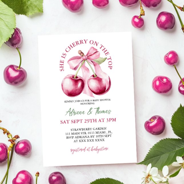 Invitation Cerise sur le dessus Nœud Bébé à bord (Créateur téléchargé)