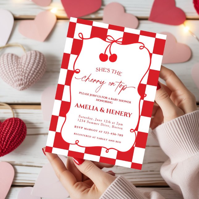 Invitation Cerise sur le dessus Nœud Papillon Dessinée Fille  (Créateur téléchargé)