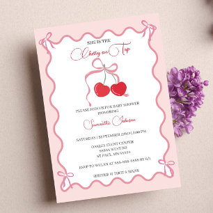 Invitation Cerise sur le dessus Nœud rose Bébé shower