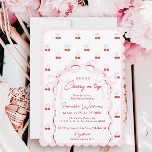 Invitation Cerise sur le dessus Pink Bow Red Baby Girl Douche