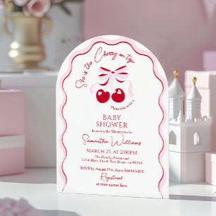 Invitation Cerise sur le dessus Pink Bow Red Baby Girl Shower