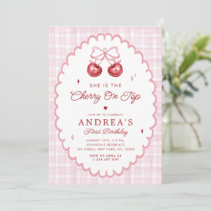 Invitation Cerise sur le dessus Preppy Vintage 1ère fête d'an