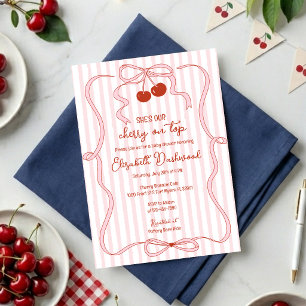 Invitation Cerise sur le dessus ruban rose élégant rayures Ba