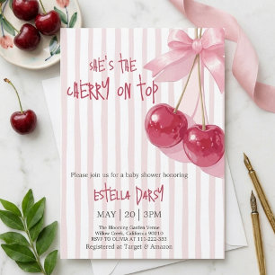 Invitation Cerise sur le Gâteau Arc en Ciel Baby Shower Ceris