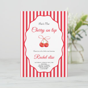 Invitation cerise sur le gâteau avec un nœud rouge fête de ba