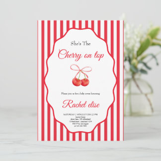 Invitation cerise sur le gâteau avec un nœud rouge fête de ba