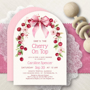 Invitation Cerise sur le gâteau Baby Shower Fille