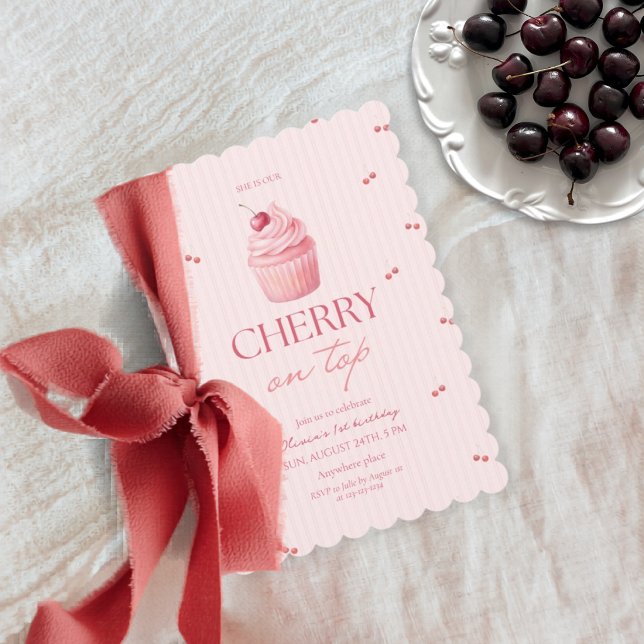 Invitation Cerise sur le gâteau fille 1er anniversaire (Créateur téléchargé)