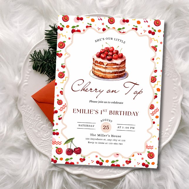 Invitation Cerise sur le Gâteau Thème de Gâteau pour Fille de (Créateur téléchargé)