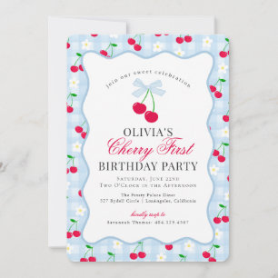 Invitation Cerise Sweet Blue Coquette En vichy premier annive