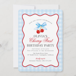 Invitation Cerise Sweet Blue Coquette En vichy premier annive