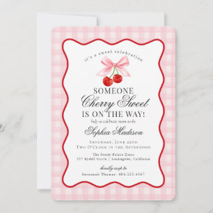 Invitation Cerise Sweet Coquette Rose Bow En vichy Baby showe