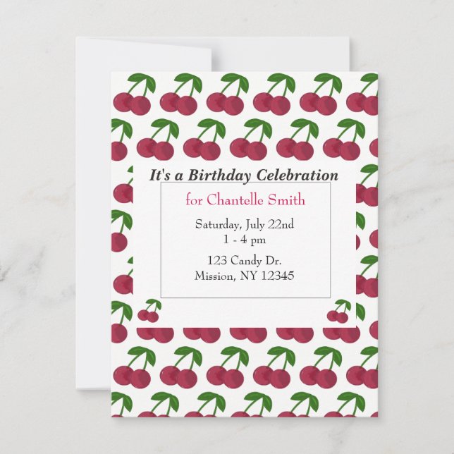 Invitation Cerises d'anniversaire d'été (Devant)