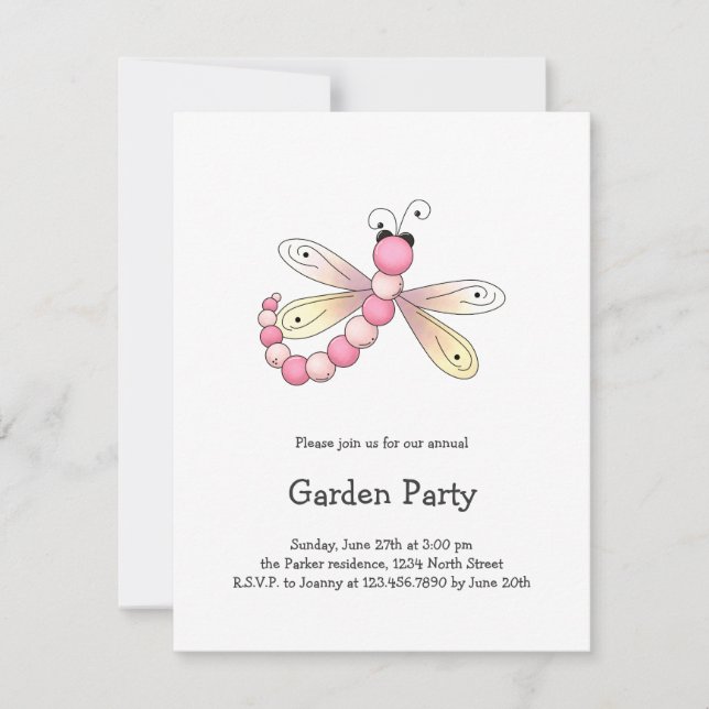 Invitation Cerises de campagne ・ libellule rose et abricot. (Devant)