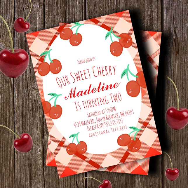 Invitation Cerises Dessinées à la Main Baie Doux Anniversaire (Créateur téléchargé)