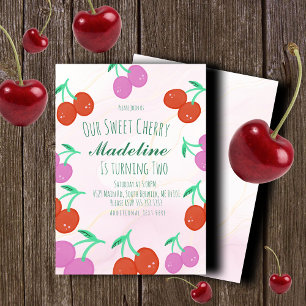Invitation Cerises Dessinées à la Main Joyeux Anniversaire 