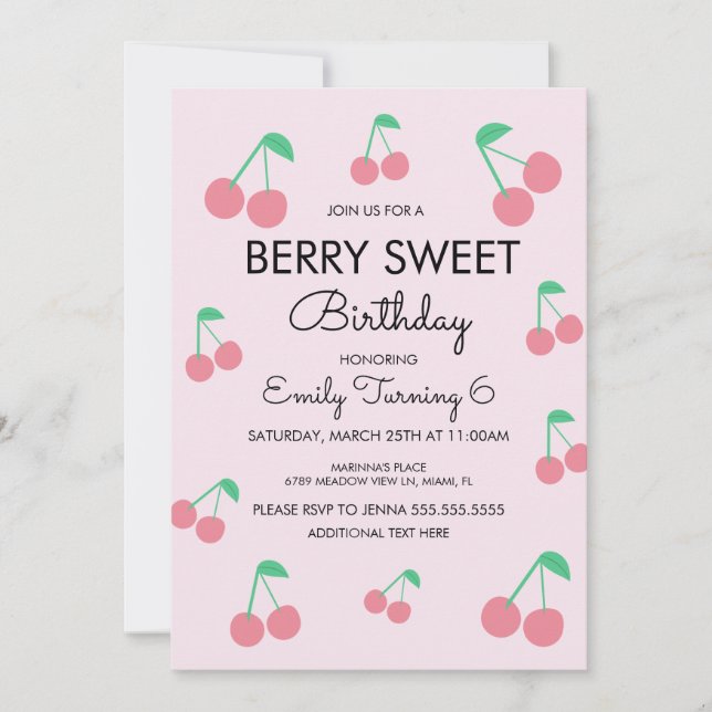 Invitation Cerises Fruit Rose Rouge Fête d'anniversaire (Devant)