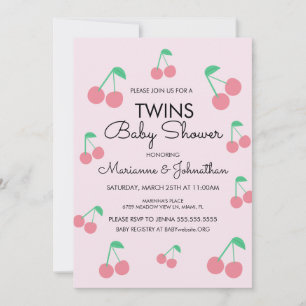 Invitation Cerises Fruit Rose Rouge Jumeaux Baby Shower