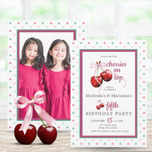 Invitation Cerises jumelles sur le dessus Cerise rose Bow Ann