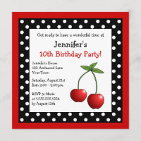Cerises rouges Anniversaire Pois noirs et blancs
