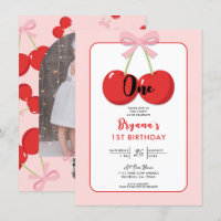 Cerises Rouges avec Nœud Rose Coquette 1er Anniver
