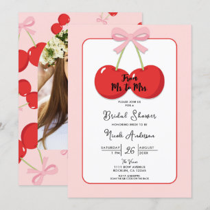 Invitation Cerises Rouges avec Ruban Rose Coquette Baby Showe