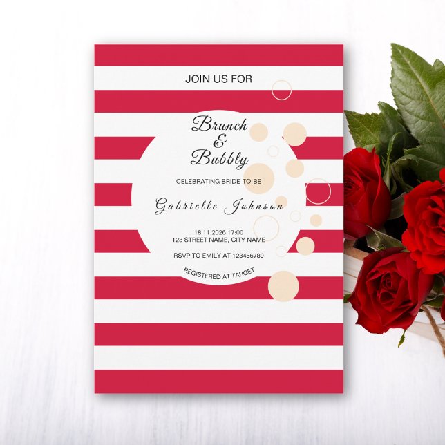Invitation Cerises Rouges Rayures Brunch et Bubbly Shower de  (Créateur téléchargé)