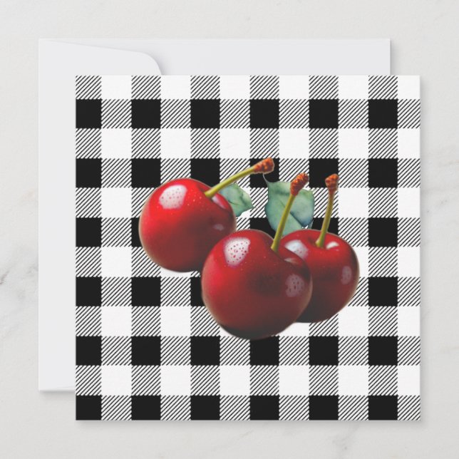 Invitation Cerises Vintage noir blanc gingham (Devant)