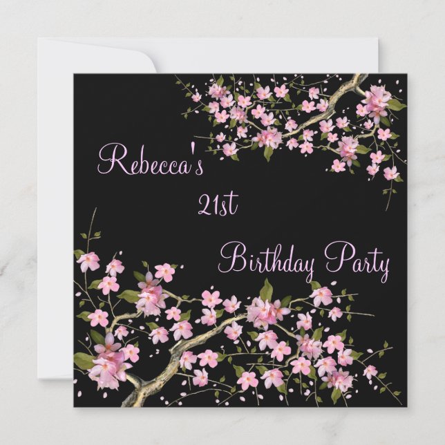 Invitation Cerisier Bossom 21e élégante fête d'anniversaire n (Devant)