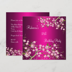 Invitation Cerisier Bossom 21e Fête d'Anniversaire Élégante R
