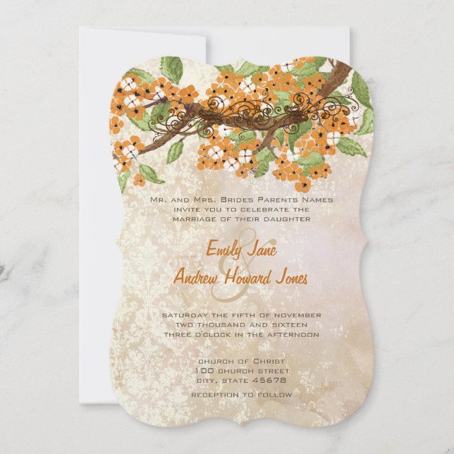 Invitation Cerisier de corail Fleur Thé Stain Wedding Invite (Devant)