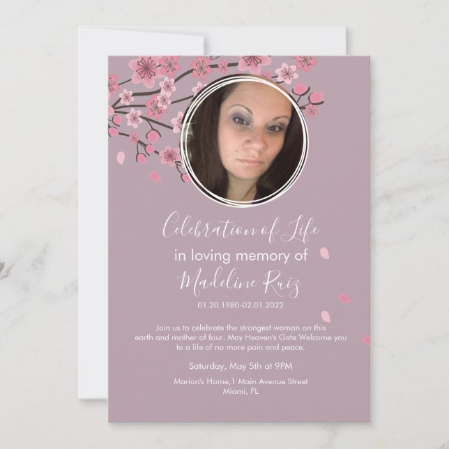 Invitation Cerisier Fleur Arbre Pétales Célébration de la vie (Devant)