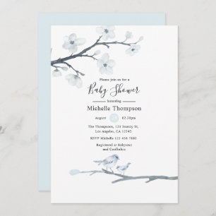 Invitation Cerisier Fleur Oiseaux Baby shower Floral